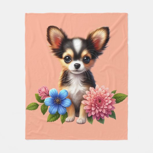 Chihuahua Welpe mit dekorativen Blume Fleecedecke (Vorderseite)