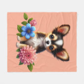 Chihuahua Welpe mit dekorativen Blume Fleecedecke (Vorderseite (Horizontal))