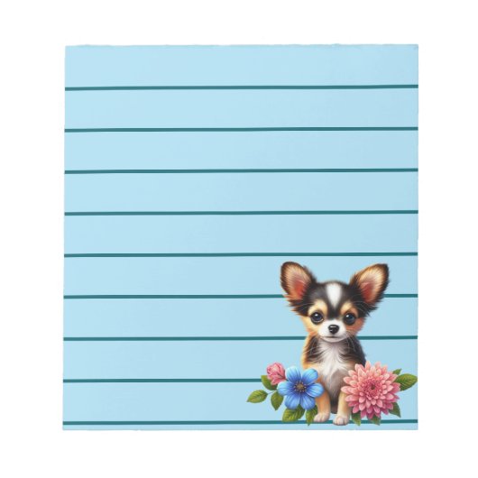 Chihuahua Welpe mit dekorativen Blume Notizblock (Vorderseite)