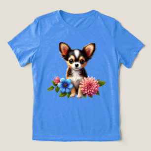 Chihuahua Welpe mit dekorativen Blume Tri-Blend Shirt