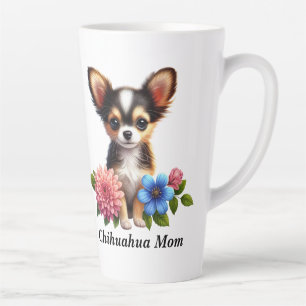 Chihuahua-Welpe mit dekorativen Blumen Milchtasse