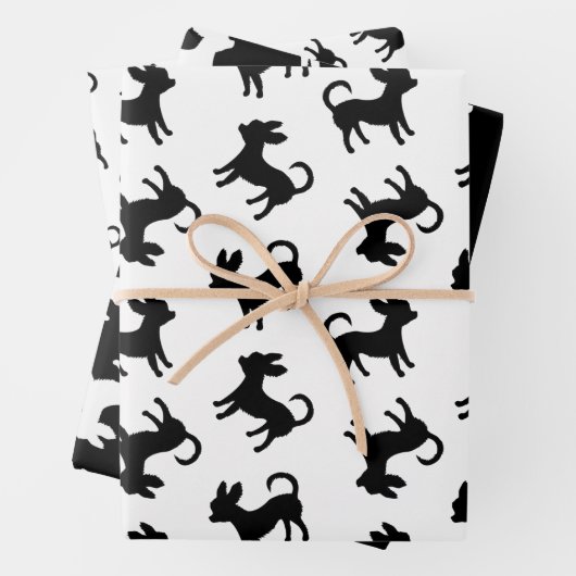 Chihuahua Welpen Klassisches Schwarz-Weiß-Muster Geschenkpapier Set (Beispiel)