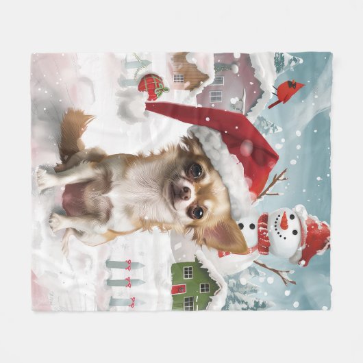 Chihuahua Winter Wonderland Weihnachtsfreude Fleecedecke (Vorderseite (Horizontal))