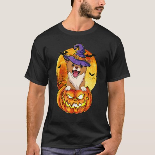 Chihuahua Witch Pumpkin Halloween Dog T-Shirt (Vorderseite)