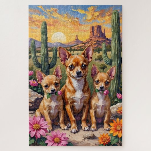 Chihuahua-Wüstenblüten-Kunst Puzzle (Vertikal)