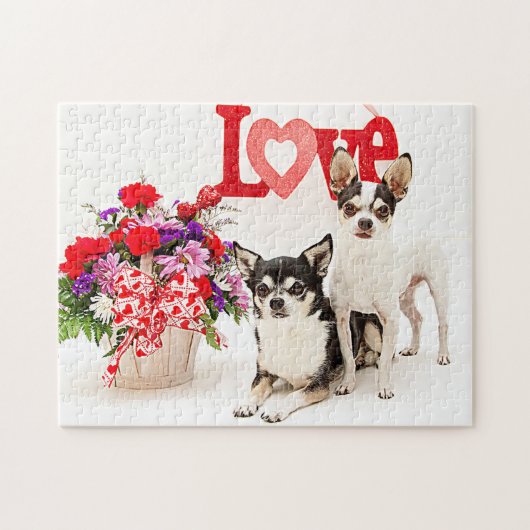 Chihuahuas, Blume und Liebe Puzzle (Horizontal)