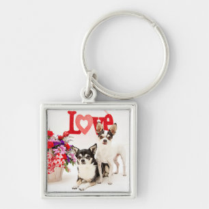 Chihuahuas, Blume und Liebe Schlüsselanhänger