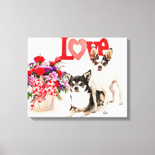 Chihuahuas, Blumen und Liebe Leinwanddruck