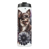 Chihuahuas Graustufen-Blütenleder Thermosbecher (Vorderseite)