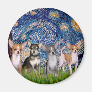 Chihuahuas (vier) - Starry Night Magnet