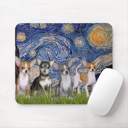 Chihuahuas (vier) - Starry Night Mousepad (Mit Mouse)
