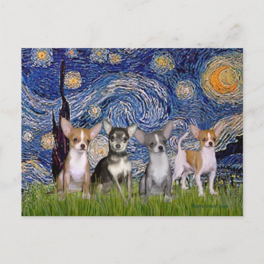 Chihuahuas (vier) - Starry Night Postkarte (Vorderseite)