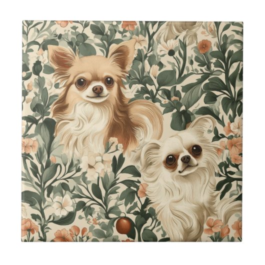 Chihuahuas William Morris-Stil, blühend Fliese (Vorderseite)