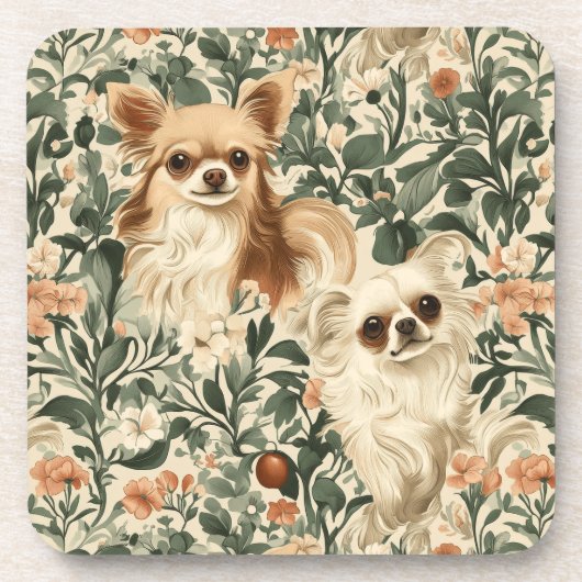 Chihuahuas William Morris-Stil, blühend Getränkeuntersetzer (Vorderseite)