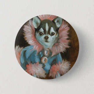 Chihuahuawelpe mit rosa und blauer Jacke Button