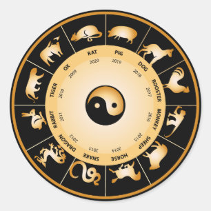 Chiinese Zodiac Wheel Runder Aufkleber