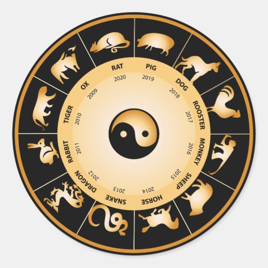 Chiinese Zodiac Wheel Runder Aufkleber (Vorderseite)