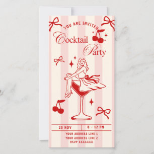 Chik Red & Pink Retro Bow Girls Cocktail Party Feiertagskarte