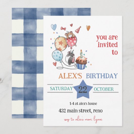 Child Birthday Invitation with Hedgehog Einladung (Vorne/Hinten)