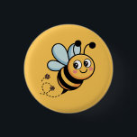 Child-Friendly Bee Mascot with Dotted Trail Button<br><div class="desc">Bring a buzz of happiness to your next celebration with this adorable cartoon bumblebee illustration. Featuring a friendly,  smiling bee with rosy cheeks and a playful dotted flight path,  this design is perfect for creating a cohesive look for "Bee-day" parties,  baby showers,  or nursery decor.</div>
