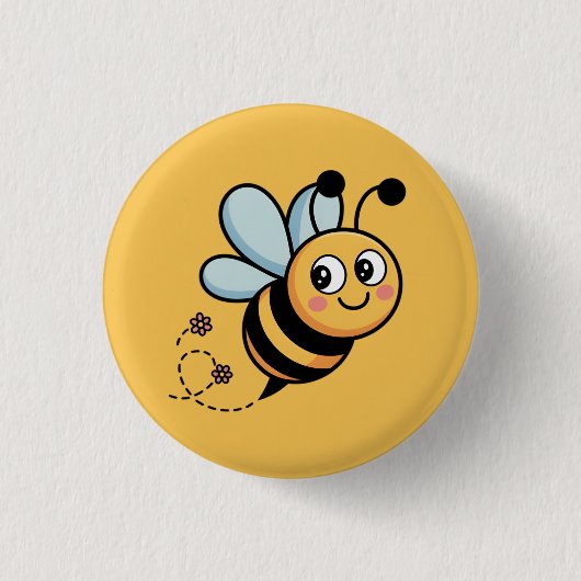 Child-Friendly Bee Mascot with Dotted Trail Button (Vorderseite)