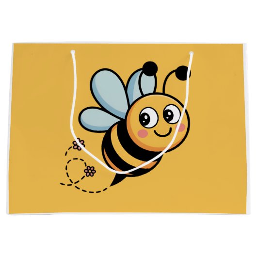 Child-Friendly Bee Mascot with Dotted Trail Große Geschenktüte (Vorderseite)