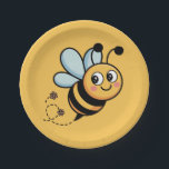 Child-Friendly Bee Mascot with Dotted Trail Pappteller<br><div class="desc">Bring a buzz of happiness to your next celebration with this adorable cartoon bumblebee illustration. Featuring a friendly,  smiling bee with rosy cheeks and a playful dotted flight path,  this design is perfect for creating a cohesive look for "Bee-day" parties,  baby showers,  or nursery decor.</div>