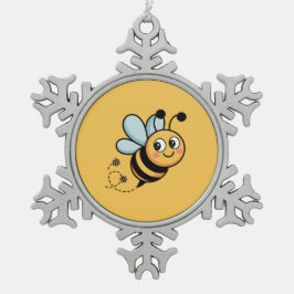 Child-Friendly Bee Mascot with Dotted Trail Schneeflocken Zinn-Ornament