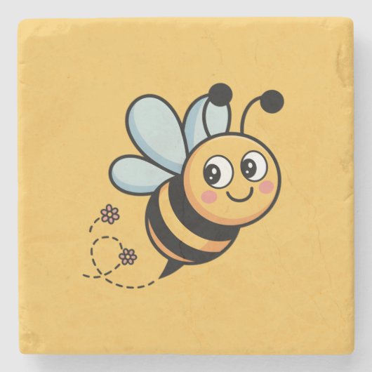 Child-Friendly Bee Mascot with Dotted Trail Steinuntersetzer (Vorderseite)