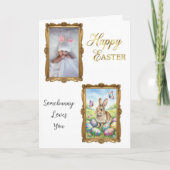 Child Handwriting Photo Easter Vintage Gold Frames Karte (Vorderseite)