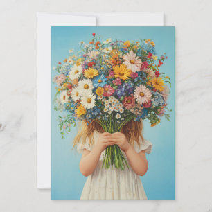 Child Holding a Lush Wildblume Bouquet Einladung
