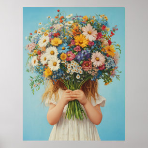 Child Holding a Lush Wildblume Bouquet Poster