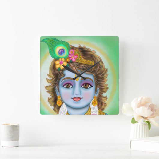 Child Krishna Clock Quadratische Wanduhr (Zuhause)