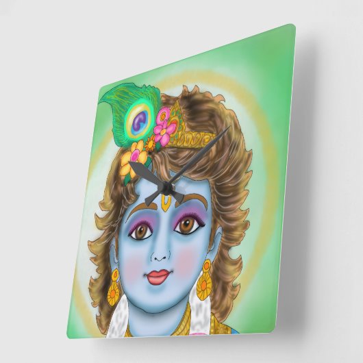 Child Krishna Clock Quadratische Wanduhr (Winkel)