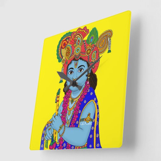 Child Krishna Wall Clock Quadratische Wanduhr (Winkel)