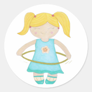 Child playing with a hula hoop runder aufkleber