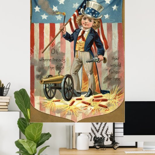 Child Uncle Sam Cannon Fire US Flag Poster (Heimbüro)