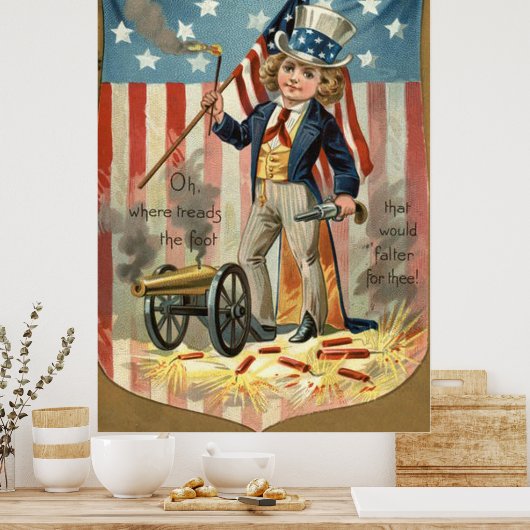 Child Uncle Sam Cannon Fire US Flag Poster (Küche)
