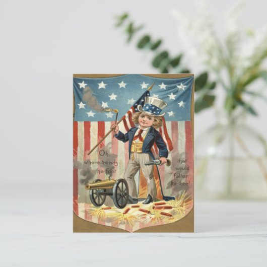 Child Uncle Sam Cannon Fire US Flag Postkarte (Stehend Vorderseite)