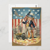 Child Uncle Sam Cannon Fire US Flag Postkarte (Vorne/Hinten)