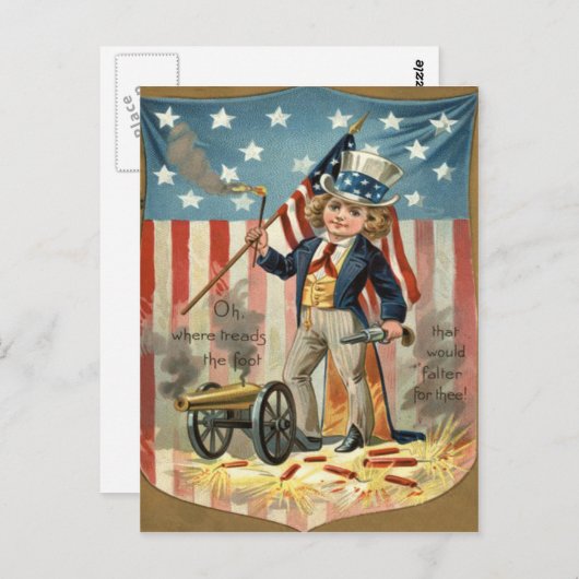 Child Uncle Sam Cannon Fire US Flag Postkarte (Vorne/Hinten)