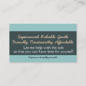 Childcare.Babysitting.Custom Text/Farbe Visitenkarte (Rückseite)