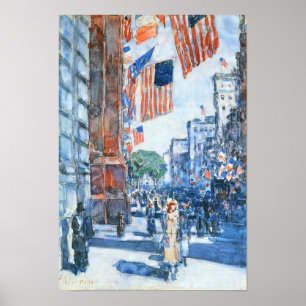 Childe Hassam - Flaggen, Fifth Avenue Poster