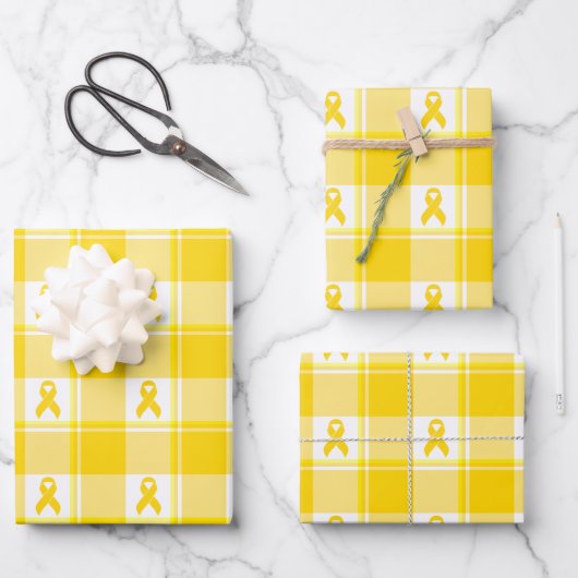 Childhood Cancer Awareness Plaid Gold Ribbon Geschenkpapier Set (Vorderseite)