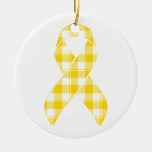 Childhood Cancer Survivor Plaid Gold Ribbon Keramik Ornament (Vorne)