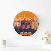 Childish House Trees skandinavisches Muster Große Wanduhr (Zuhause)