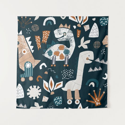 Childish seamless pattern with hand drawn dinosaur wandteppich (Vorderseite)