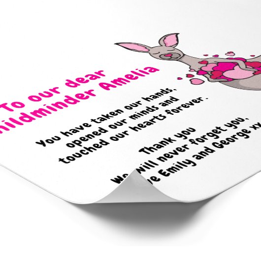 Childminder danke Ihnen Känguru Herz Poster (Ecke)