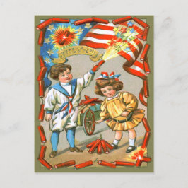 Children American Flag Fireworks Firecracker Postkarte
