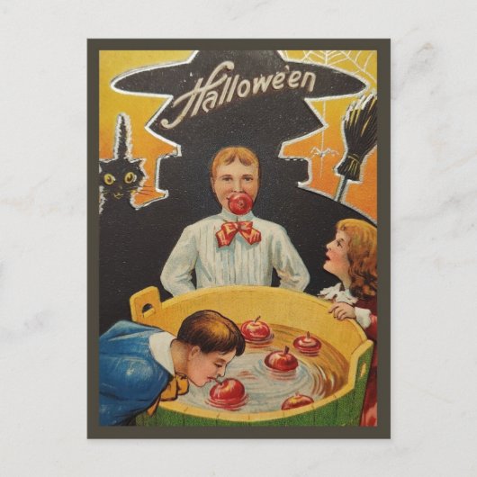 Children Apple Bobbing - Vintages Halloween Postkarte (Vorderseite)